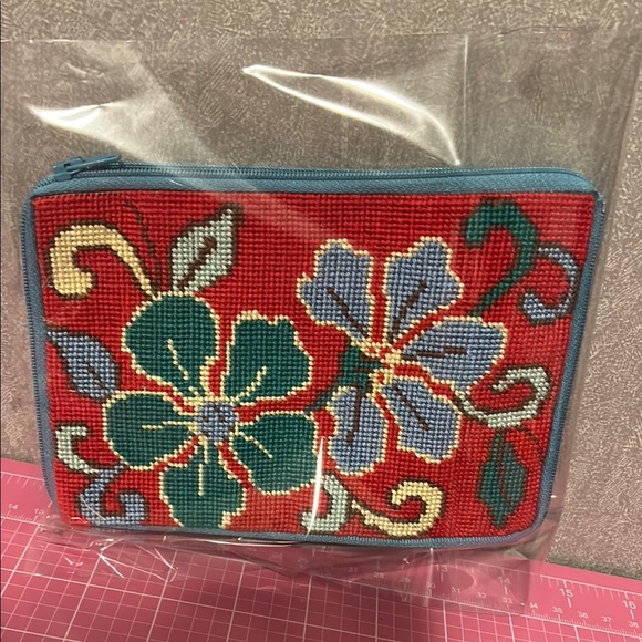 Red and Green Floral Cosmetic Bag with Embroidered Design - Picture 3 of 6